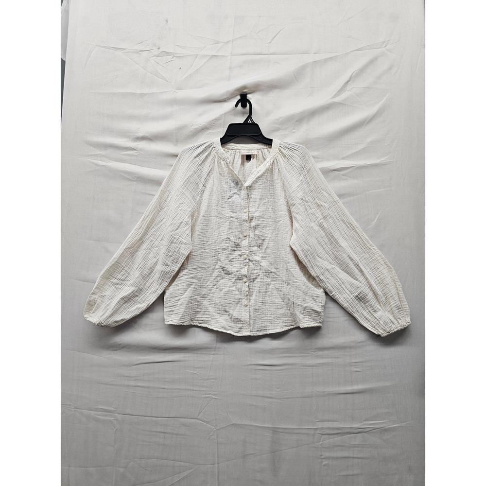 Universal Thread Womens Gauze Button Down Blouse Cream Cotton Casual Size Small